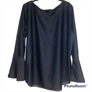 Dark chambray denim bell sleeve top